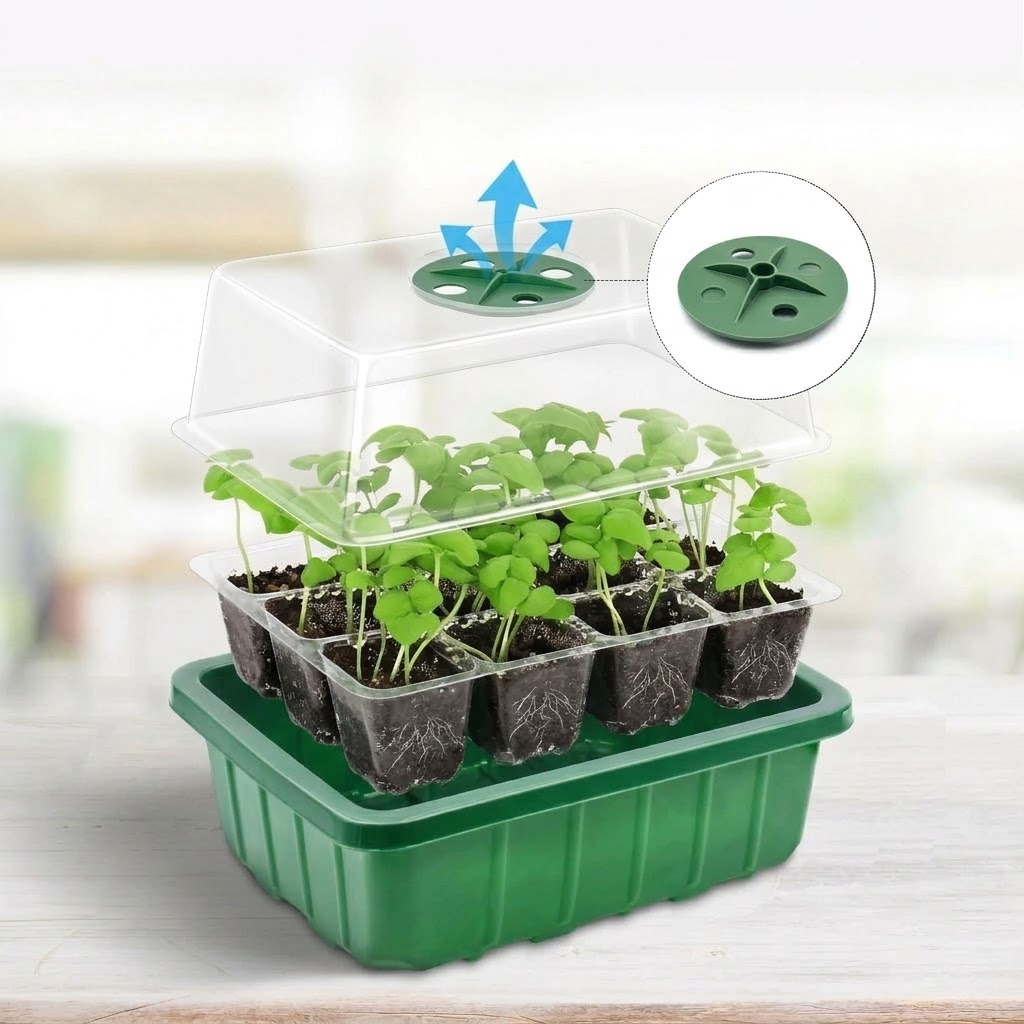 Seed Starter Tray - Adjustable Humidity Domes Clear Cell Tray