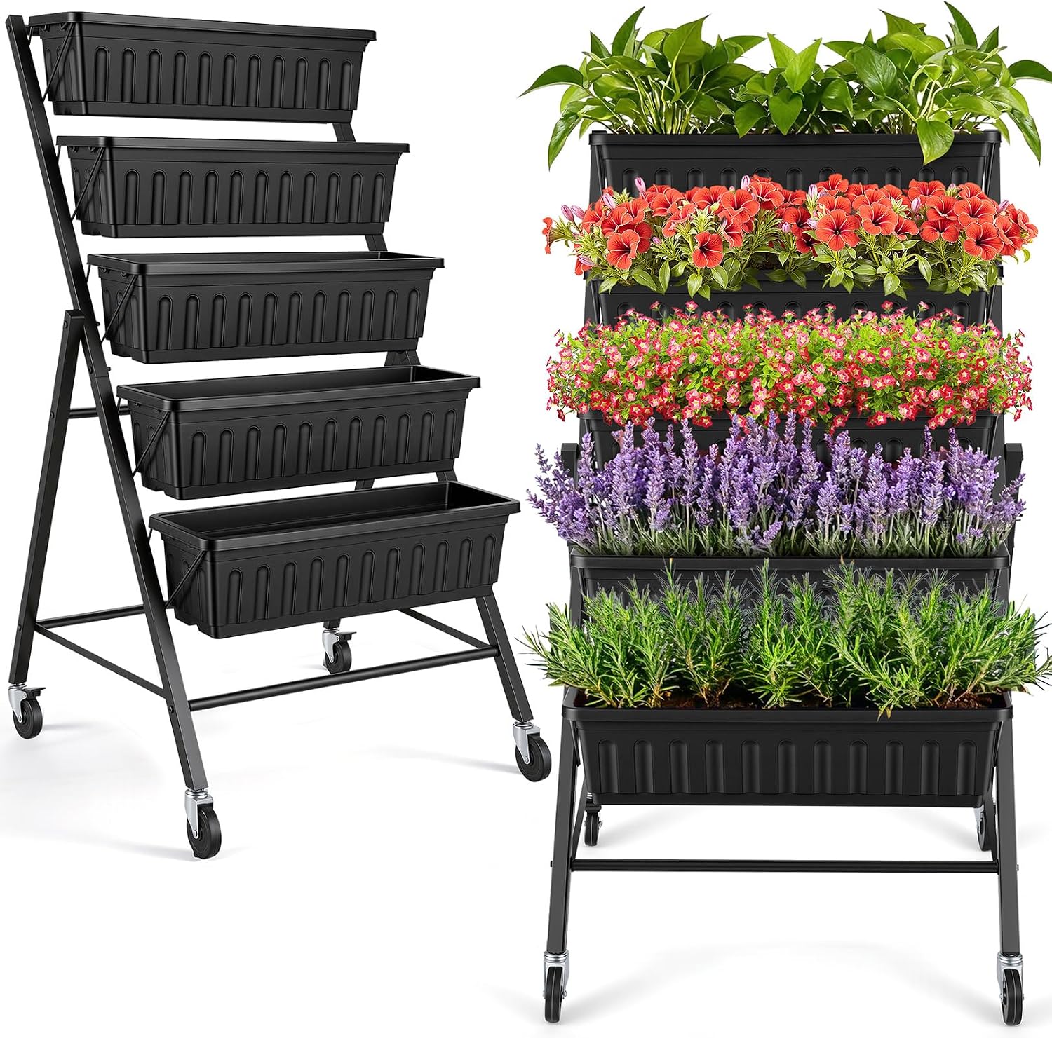 Indoor Herb Garden - Vertical Raised Garden Bed With Wheels,