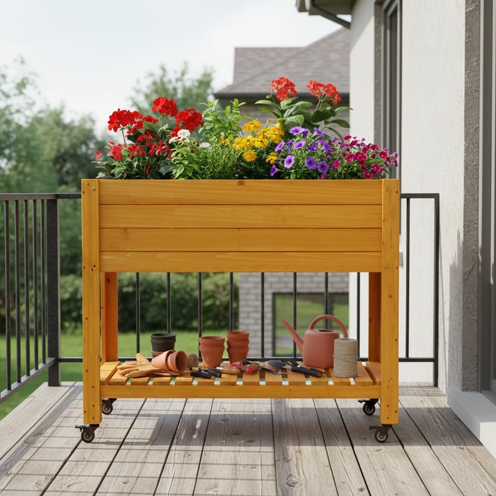 Mobile Wooden Elevated Raised  - Raised Garden Bed review and price